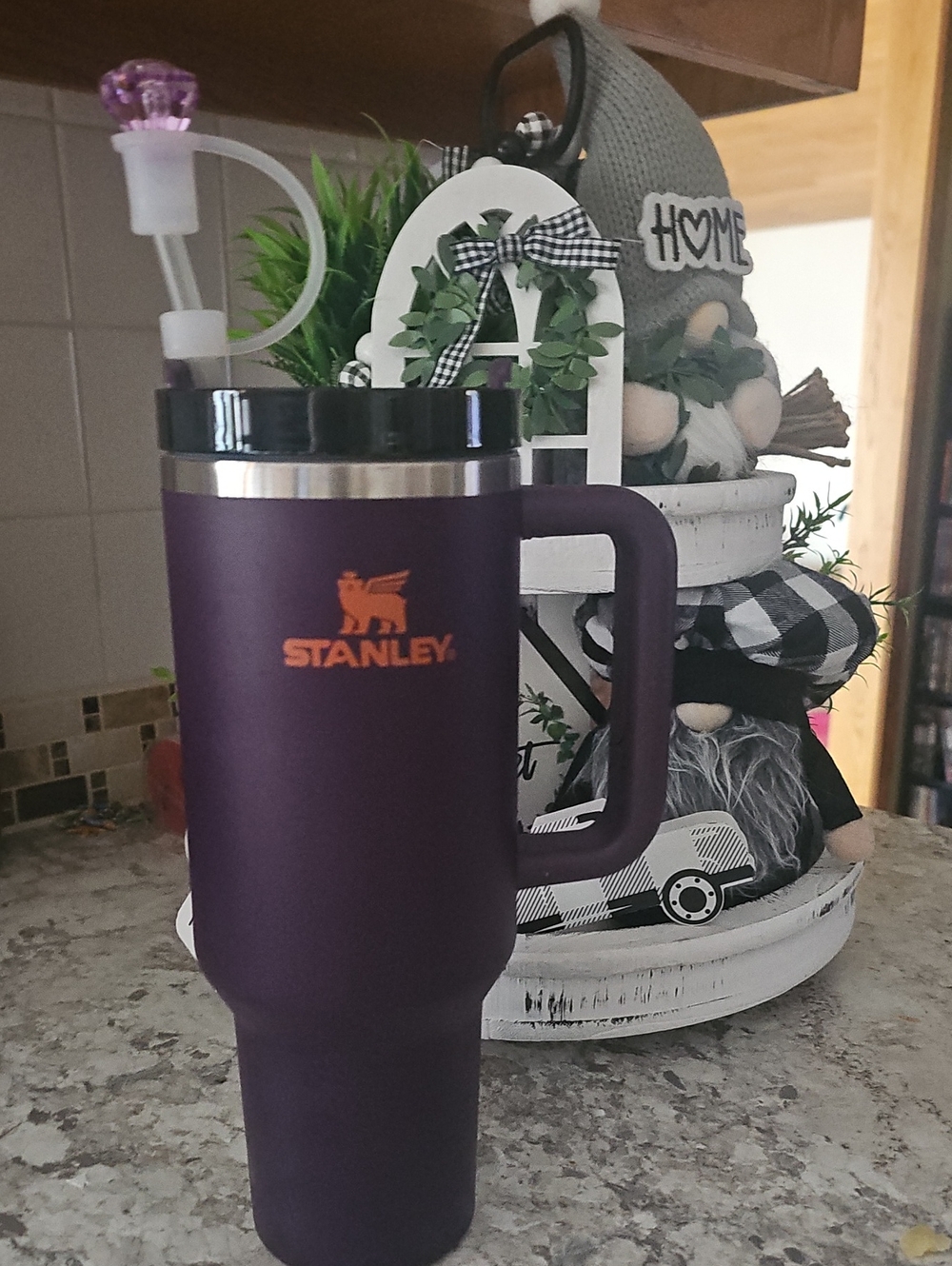 Stanley Deep Plum Travel Mug with Orange Logo